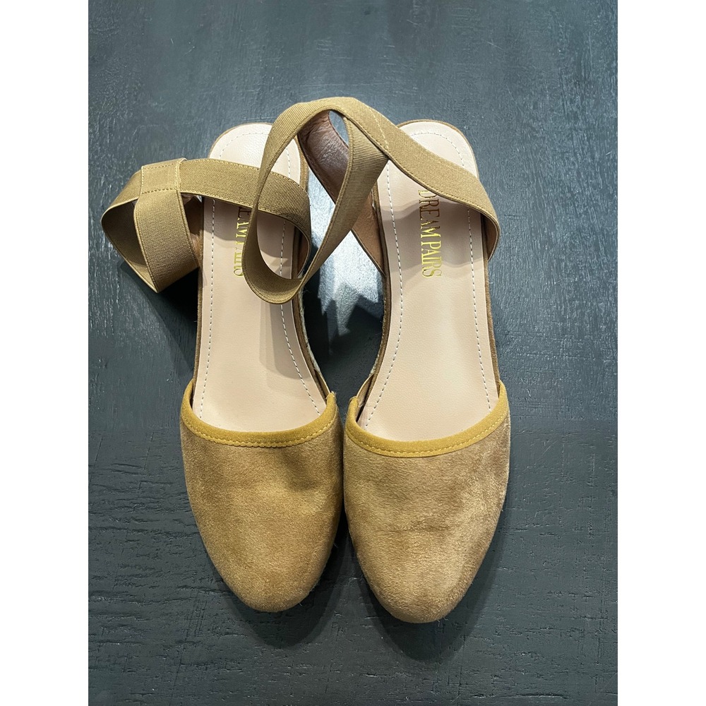 DREAM PAIRS Women Tan‎ Suede Wedge Espadrille Sandals Elastic Strap Ankle 8